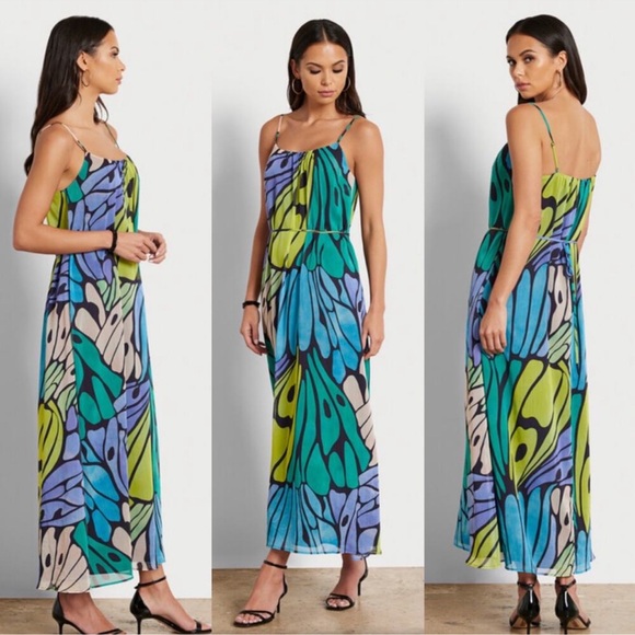 Sam Edelman Butterfly Print Square Neck Sleeveless Maxi Dress NWT Colorful Beach - Picture 1 of 8